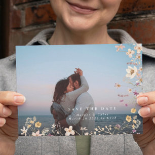 Vår Elegant WildblomBoho Bröllop Photo Spara Datumet