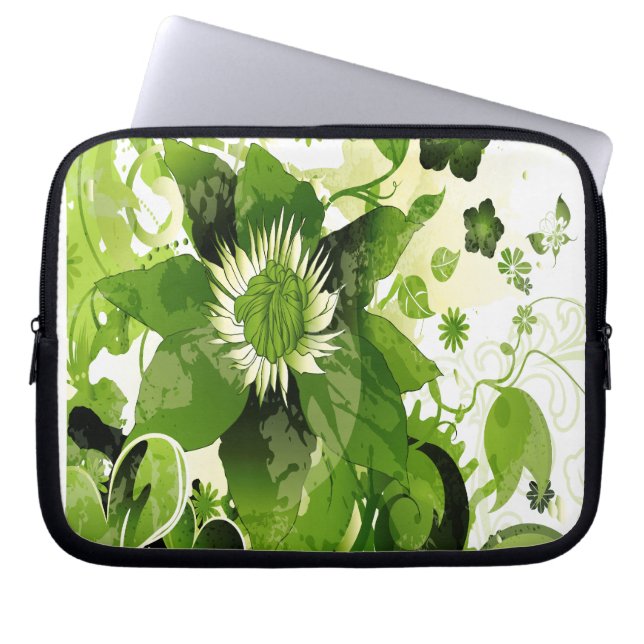 Vår Emerald Grönt Blommigt Laptop Fodral (Framsidan)