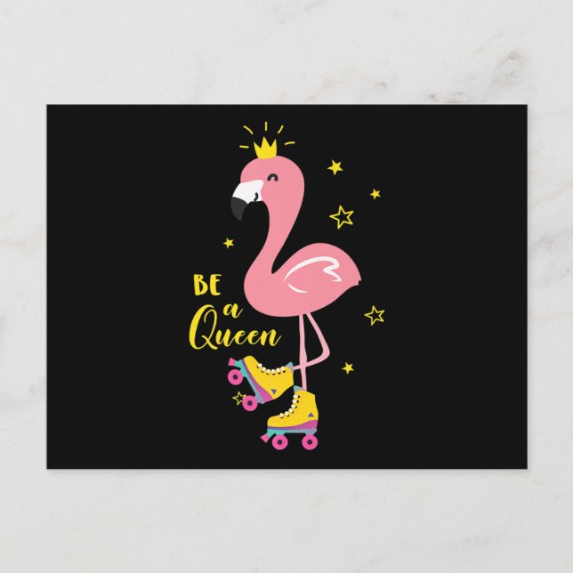 Var en drottning Rosa Flamingo Skate Rullskridsko  Vykort (Framsida)