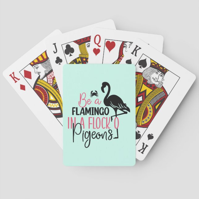 Var en flamingo i en flock duvor casinokort (Baksidan)