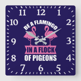 Var en flamingo i en flock duvor fyrkantig klocka