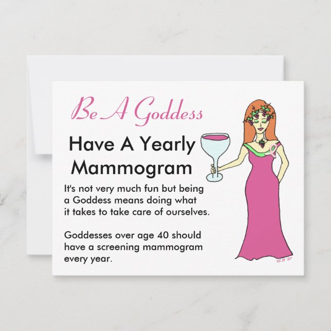 Var en gudinna, ha en Mammogram Vin Goddess BCA. Kort (Framsida)