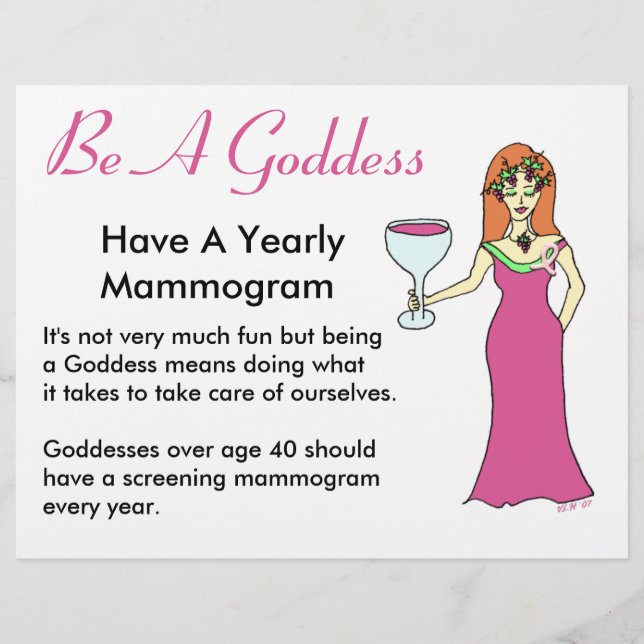 Var en gudinna, ha en Mammogram Vin Goddess BCA. Reklamblad (Framsidan)