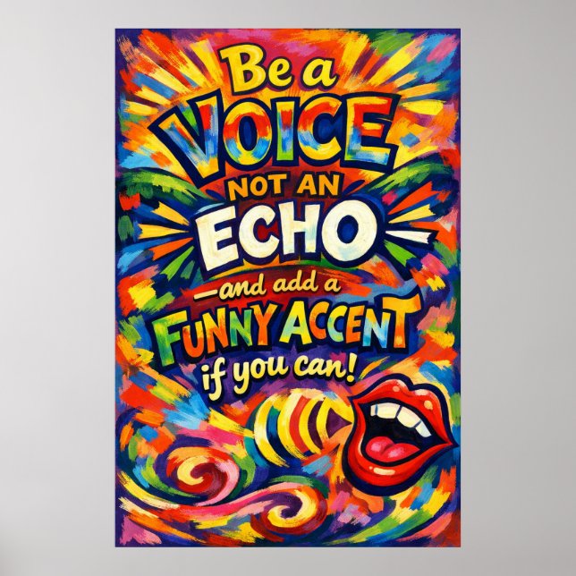 Var en röst, inte ett eko, rolig accent-typografi poster (Framsidan)