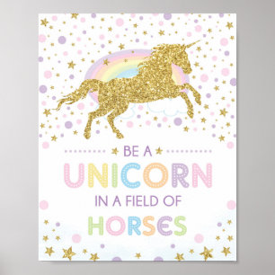 Var en Unicorn i Fält på Horses Girl Nursery Poster