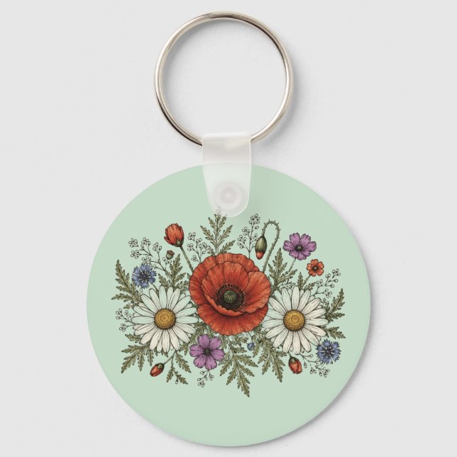 "Var en vildblomma" Aluminium Cirkulär Nyckelring (Framsida)
