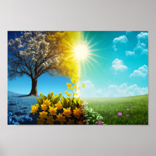 Vår Equinox Sunny Split Träd art Poster