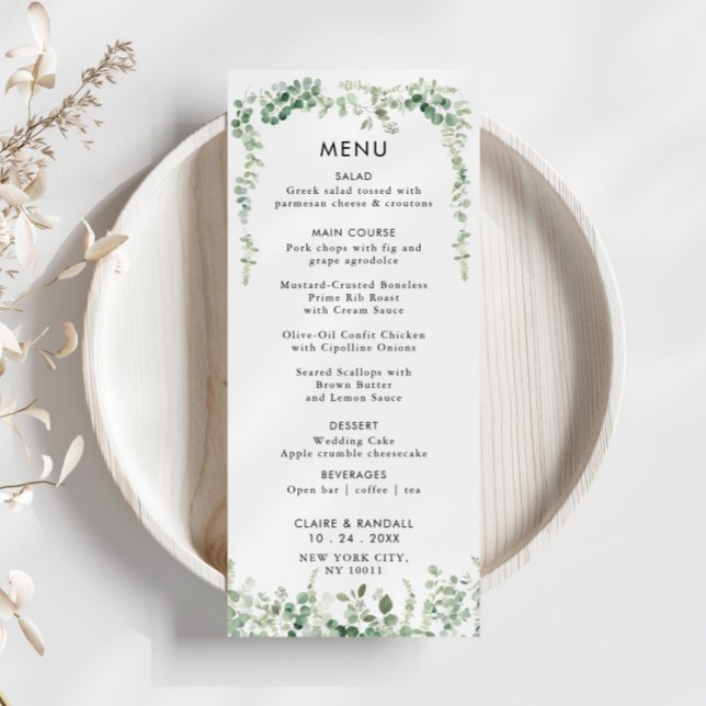 Vår Eucalyptus Greenery Bröllop Flat Menu Meny (Skapare uppladdad)