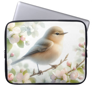 Vår Fågel Körsbärsblomning Vattenfärg Blomma Laptop Fodral