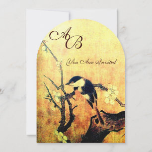 VÅR FÅGEL MONOGRAM, Guld Gul Brun Inbjudningar