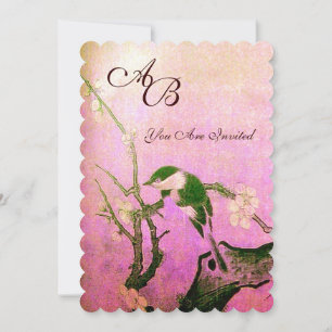 VÅR FÅGEL MONOGRAM Rosa Fuchsia Vit Brun Inbjudningar