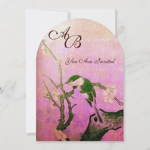 VÅR FÅGEL MONOGRAM Rosa Fuchsia Vit Brun Inbjudningar