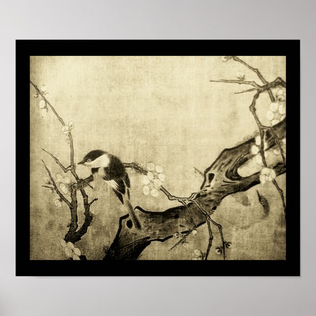 VÅR FÅGEL OCH BLOMMA TRÄD Brun Sepia Poster (Framsidan)
