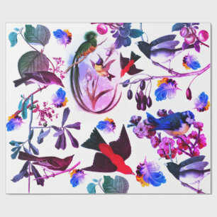 VÅR FÅGLAR, FJÄDRAR OCH FRUKTER Rosa Blue Blommigt Presentpapper