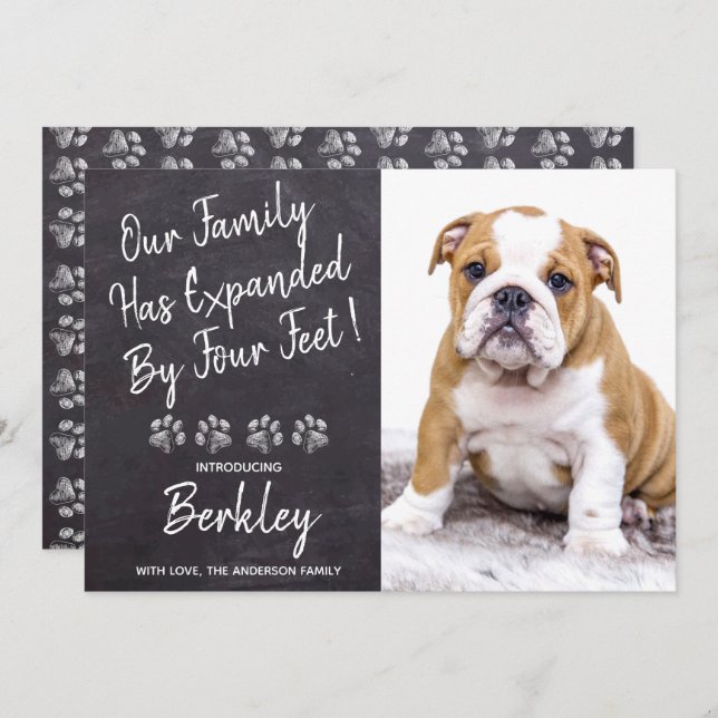 Vår familj har utökats med fyra feets New Pet Pupp Meddelande (Fram/baksida)