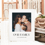 Vår familj | Svart och vit modern text och foto Poster<br><div class="desc">Den här moderna eleganten poster dina favoritfoton,  plus ord "vår familj" i unika typografier och snyggtar. Det finns också en punkt att lägga till ditt efternamn på. Ett svart och vitt,  minimalistiskt utseende som kommer att matcha alla stil.</div>
