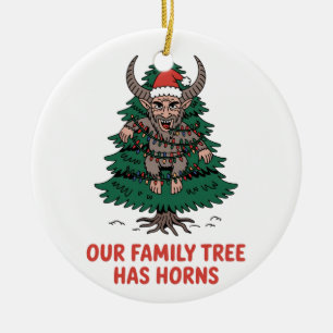 Vår familjesläktträd har horn Rolig Krampus Kuslig Julgransprydnad Keramik