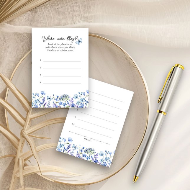 Var fanns de blå Wildblommes svarskort för Blommig Tilläggskort (Where were they? guessing game answer cards from my Blue Wildflower Bridal Shower Collection
)