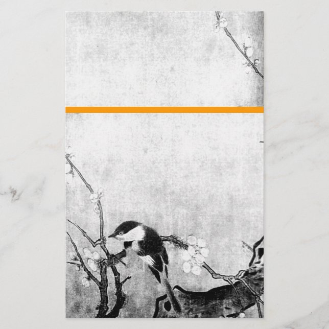 VÅR FÅR OCH BLOMMOR TRÄD Svartvit Orange Brevpapper (Framsida)