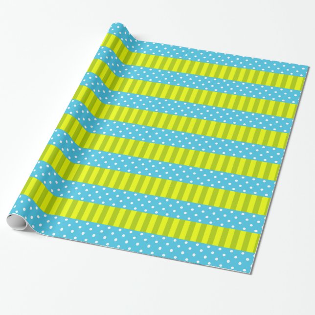 Vår Färg Blue och Grönt Rand Polka dots Presentpapper (Utrullad)