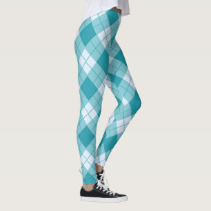 Vår färg Ljusblått och vitt plaid mönster Leggings