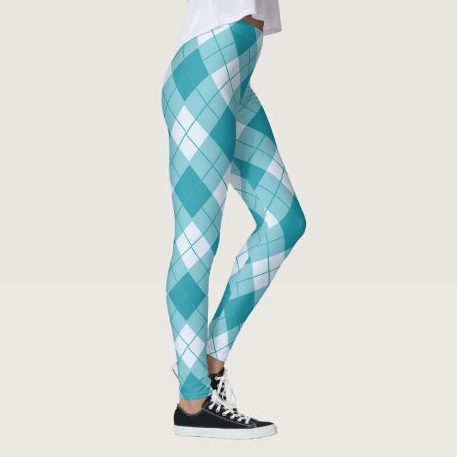 Vår färg Ljusblått och vitt plaid mönster Leggings (Höger)
