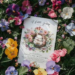 Vår färgad blommigt bunny Flicka Shower Inbjudningar