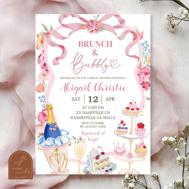 Vår färgglad blomster viktoriansk brunch och bubbe inbjudningar (Skapare uppladdad)