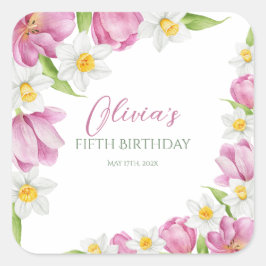 Vår färglöst blomma Barns födelsedag Fyrkantigt Klistermärke