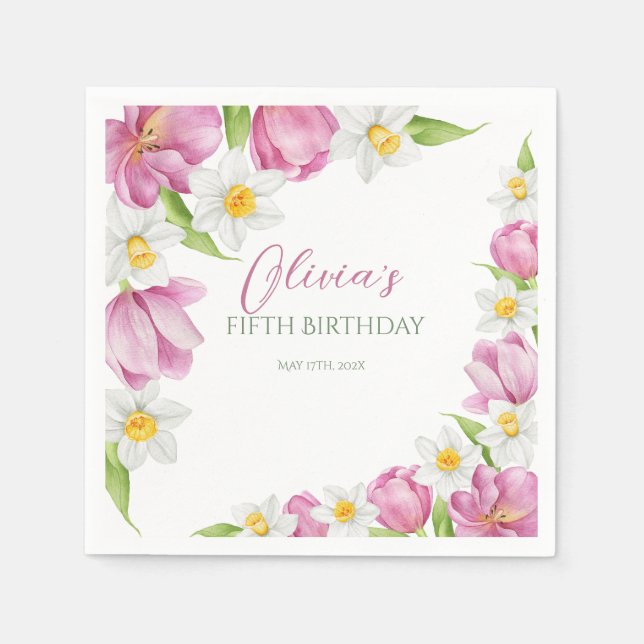 Vår färglöst blomma Barns födelsedag Pappersservett (Framsidan)