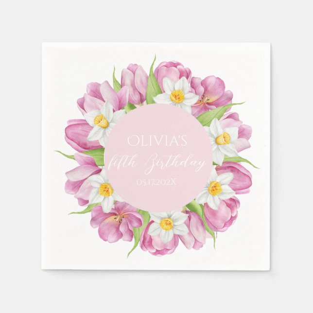 Vår färglöst blomma Barns födelsedag Pappersservett (Framsidan)