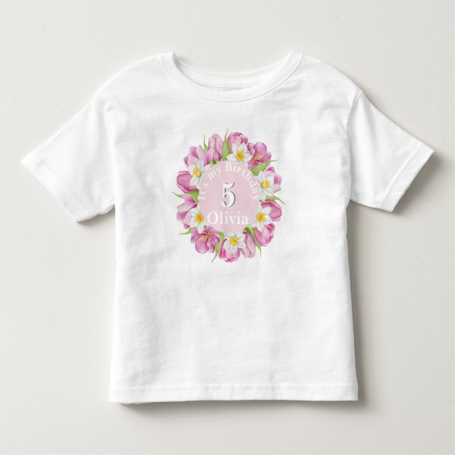 Vår färglöst blomma Barns födelsedag T Shirt (Framsida)