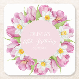 Vår färglöst blomma Barns födelsedag Underlägg Papper Kvadrat