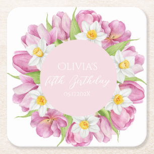 Vår färglöst blomma Barns födelsedag Underlägg Papper Kvadrat