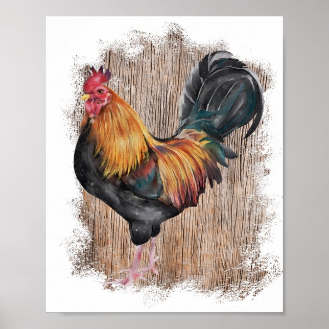 Vår Farm Tupp - vattenfärgsavfärgning - avfärda ut Poster (Framsidan)