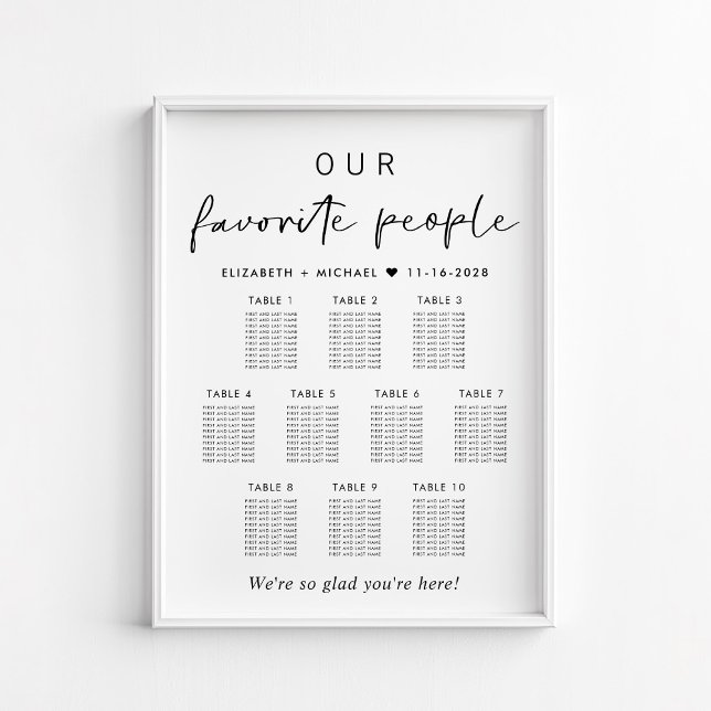 Vår favoritpersoner 10 Bord Bröllopsplatskarta Poster (Skapare uppladdad)