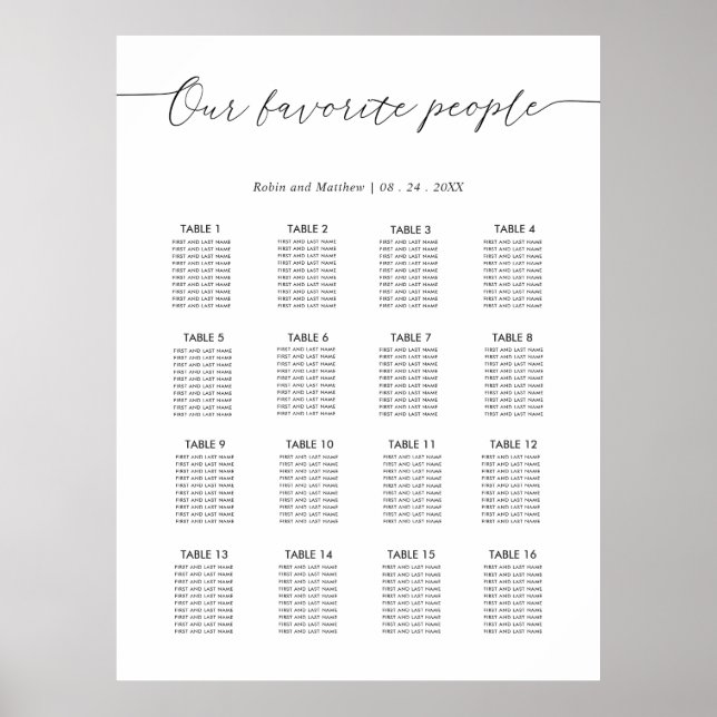 Vår favoritpersoner bröllopsställning diagram skyl poster (Framsidan)