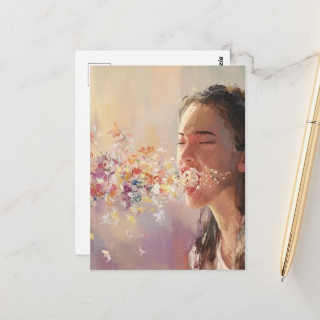 Vår Fever Woman Surreal Snyze Vykort (Fram/Back In Situ)