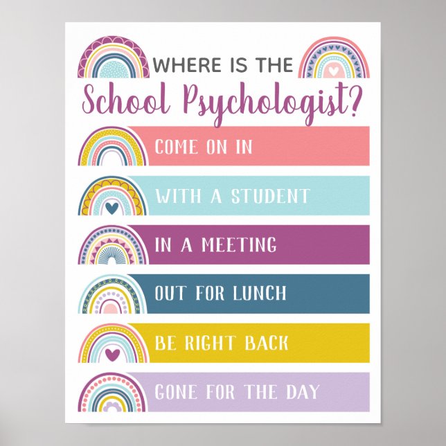 Var finns Psycholog Office Door Sign Rainbow? Poster (Framsidan)