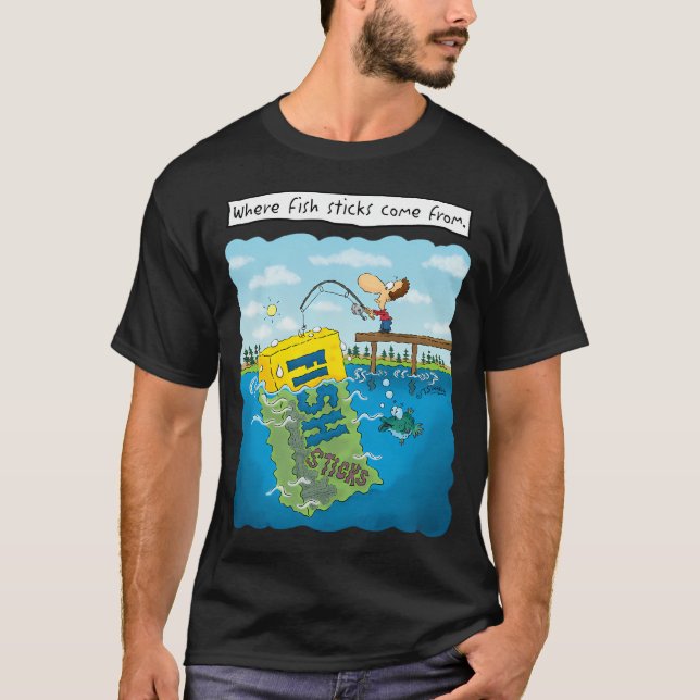 Var fiskpinnar kommer ifrån. t shirt (Framsida)