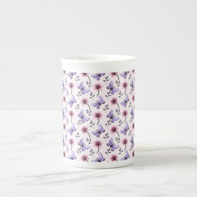 Vår Fjäril Blommig Gåva   Benporslin Mugg (Framsidan)