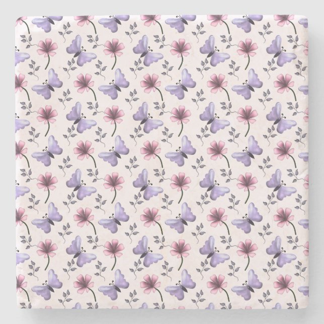 Vår Fjäril Blommig Gåva   Stenunderlägg (Framsidan)