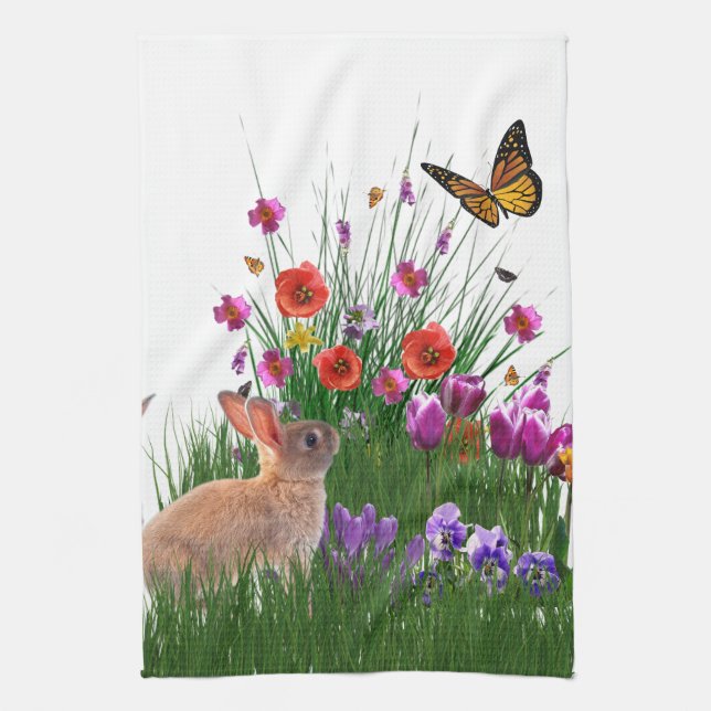 Vår Fjäril Blomsterträdgård Kökshandduk (Vertikal)