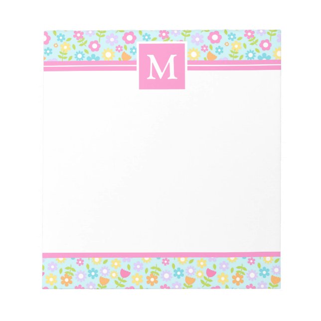 Vår Flerfärgade Blommor Monogram Anteckningsblock (Framsida)