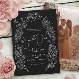 Vår Fleur de lis art svartvit bild bröllop Spara Datumet