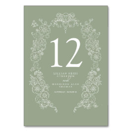 Vår Fleur de lis bröllop sage grönt white Bordsnummer