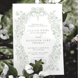 Vår Fleur de lis bröllop sage grönt white Inbjudningar