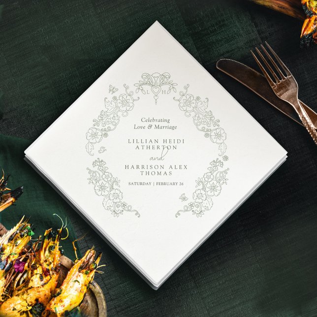 Vår Fleur de lis bröllop sage grönt white Pappersservett (Skapare uppladdad)
