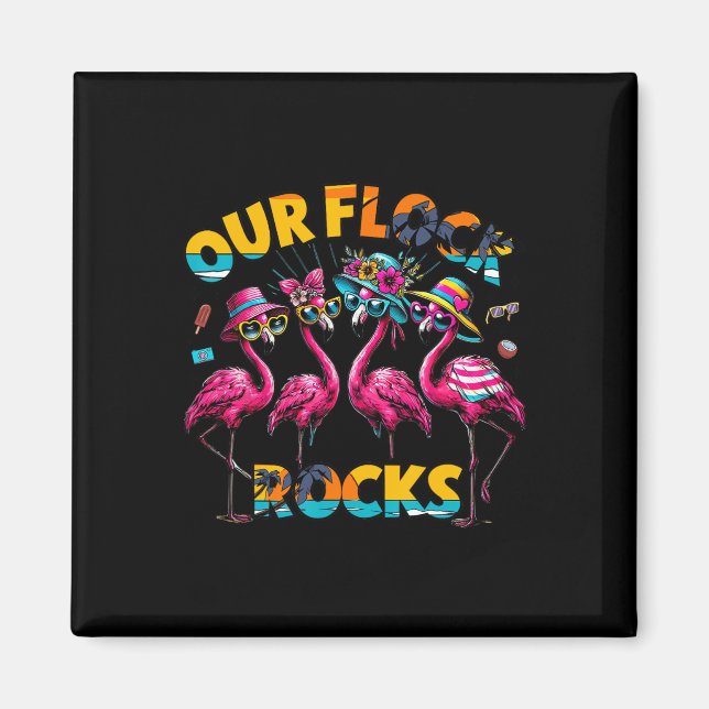 Vår flock rockar flamingo sommarlov familj Ma Magnet (Framsidan)