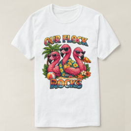 Vår flock rockar rolig flamingo tropisk t shirt